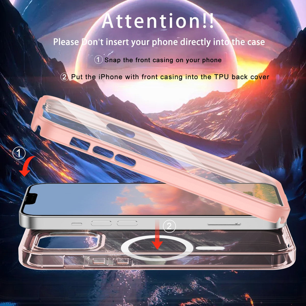 For iPhone 14 Magnetic Case PC+TPU Shockproof Phone Cover with PET Screen Film For iPhone 14 Magnetic Case PC+TPU Shockproof Phone Cover with PET Screen Film